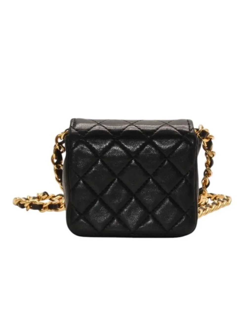 Chanel Micro Quilted Chain Shoulder Bag CC Logo Lambskin Black Gold